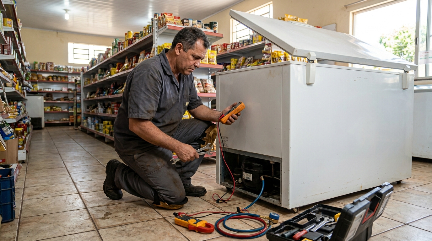 Troca de termostato de freezer em atendimento em Contagem‑MG